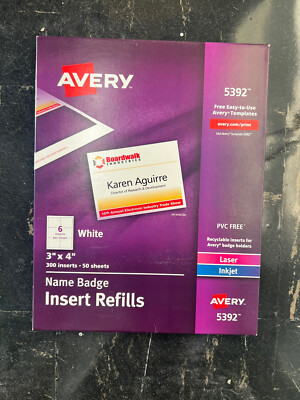 Avery Additional Laser/Inkjet Inserts 3 x 4 White 300/Box 5392 UPC: 072782053925