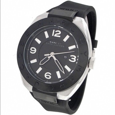 NEW MARC JACOBS ROYAL BLACK SILICONE & SILVER WATCH-MBM5523