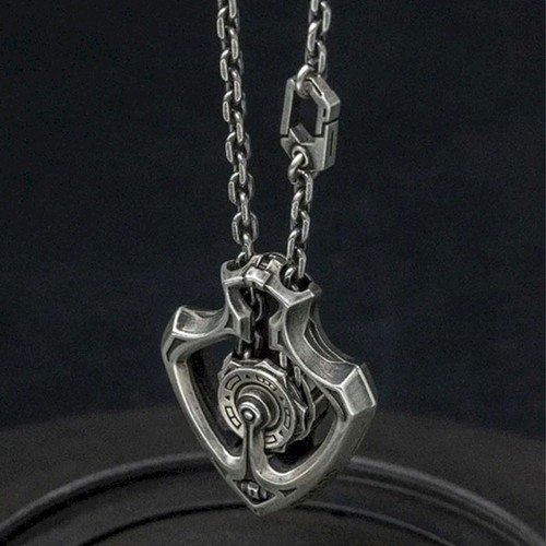 Mechanical Rotatable Gear Pendant Necklace, Retro Shuttle Movable Men's Necklace