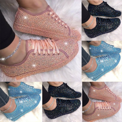 Womens Fashion Glitter Lace Up Running Sneakers Casual Sports Walking Shoes Size