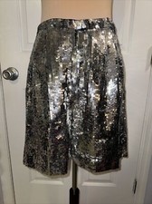 Vintage Lawrence Kazar 100 Silk Silver Sequin Shorts Cocktail Party Pants Large
