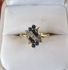 14K Yellow Gold Sapphire & Diamond Cluster Cocktail Ring Size 6 — photo 1