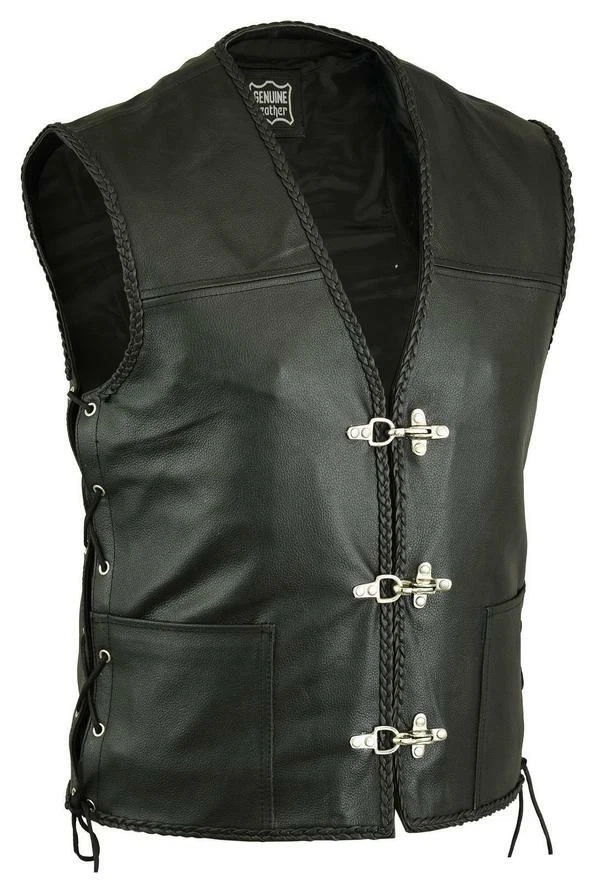 MEN BLACK FISH HOOK BUCKLE SIDE LACE MOTORCYCLE WAISTCOAT - REAL LEATHER
Opens in a new window or ta