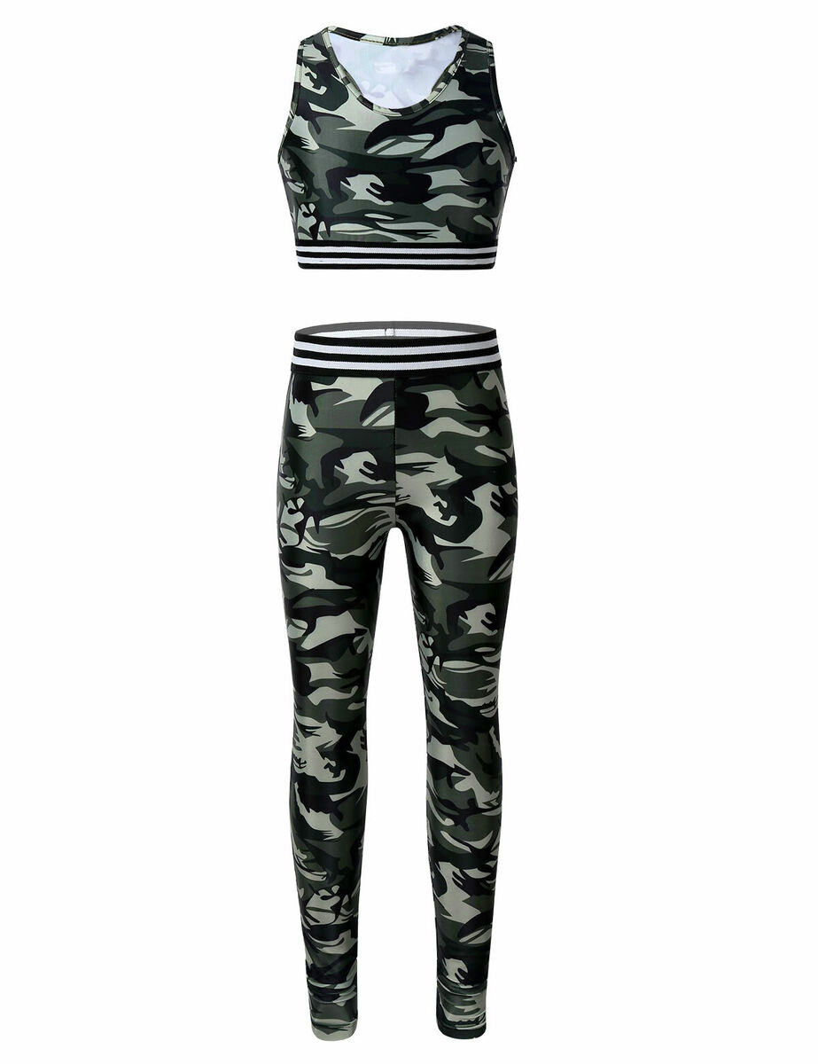 La forma Advertencia Girar en descubierto Kids Girls Tracksuit Outfit Camo Camouflage Army Tracksuit Top+Legging  Pants | eBay
