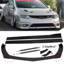 Front Bumper Lip Spoiler+86.6" Side Skirt Body Kit Glossy For Honda Civic