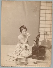 Japan, "Toilet" Vintage albumen print.  Tirage albuminé  20x26  Circa 1880