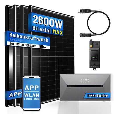 2000W Bifazial Balkonkraftwerk mit Speicher, Anker Solix Solarbank 2 Pro 1.6kWh