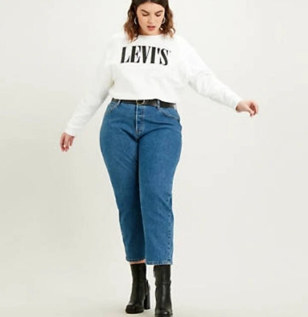 Levis 501 High Rise CROP JEANS Womens PLUS Blue SIZE UK 24 REF