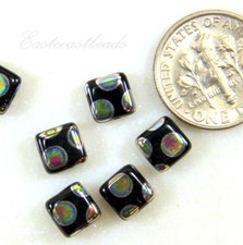 PRECIOSA Tile Beads, 6x6mm, Dark Amethyst w/Peacock Finish, Czech Beads 20 Pcs