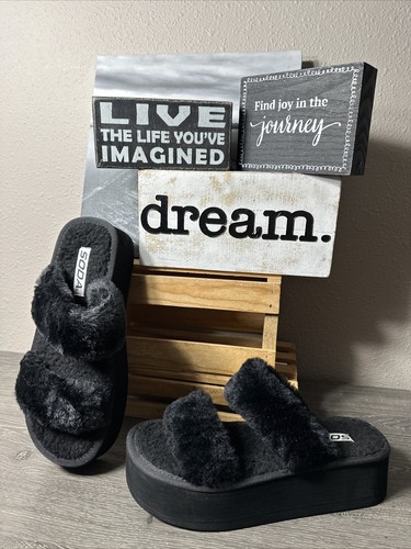 soda faux fur slides