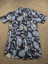 Lauren Ralph Lauren Sleepshirt Womens Small Blue Paisley Night Gown Button Up