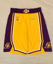 34 Team-Issued 75th Lakers Gold Authentic Nike NBA Game Shorts lebron kobe city