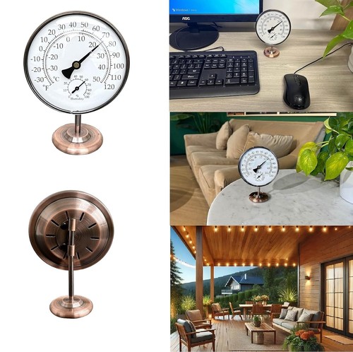 Antique Brass 4-Inch Thermometer & Hygrometer – Weather-Resistant Tabletop Decor - Picture 11 of 11