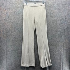 Theory Flare Pants Women 0 Beige Pull On Knit Stretch Crepe Trouser Cotton