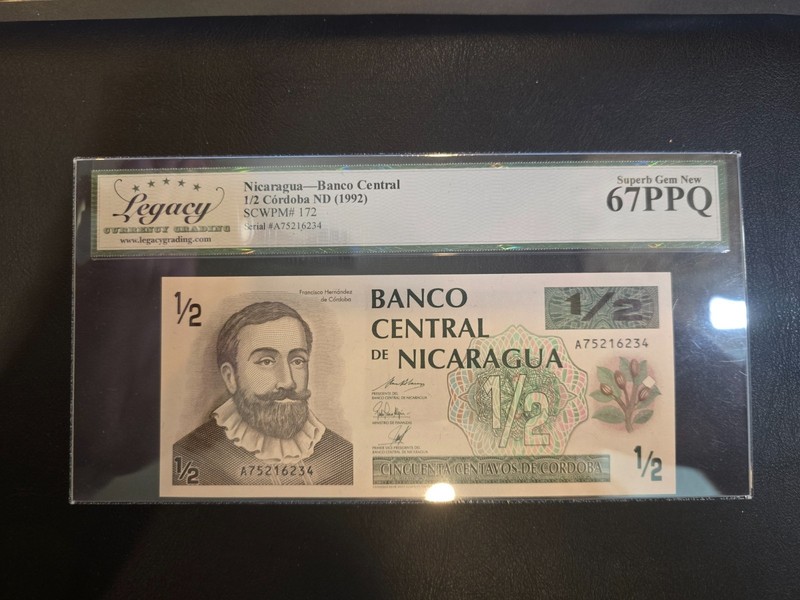 Nicaragua 1/2 Cordobas ND(1992) P172 Superb Gem Uncirculated Grade 67 PPQ NOTE