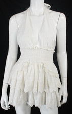 LOVESHACKFANCY White Cotton Broderie Anglaise Backless Mini Halter Dress P