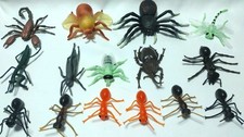 Mixed Lot of 15 Rubber Plastic Spider Beetle Insects Bugs Toy Figures B2