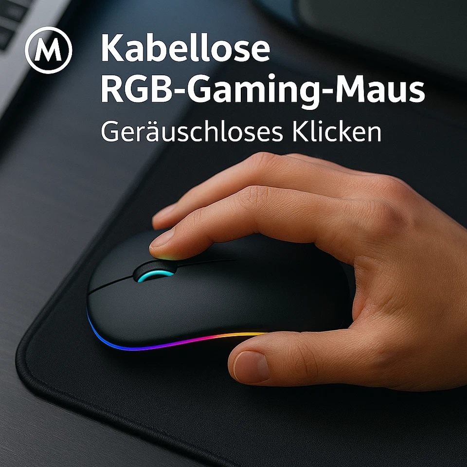 Kabellose Gaming-Maus RGB, ergonomisch, leise, USB, Akku DE. - Bild 4 von 4