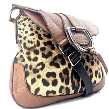 DOLCE&GABBANA Shoulder Bag Tote Bag Leopard Logo Leather Brown 151362K Authentic