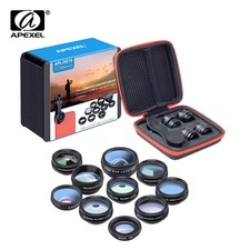 APEXEL Phone lens kit universal 10 in 1 Fisheye Wide Angle macro Lens CPL Filter