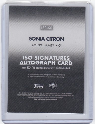 2025 Bowman University's Best Basketball Sonia Citron ISO Signatures Autograph - Picture 2 of 2
