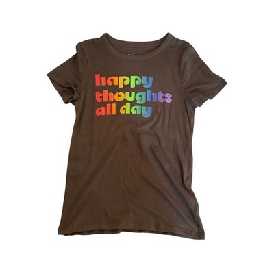 Chaser Vintage Brown Rainbow Happy Thoughts Graphic Baby Tee T-Shirt Small