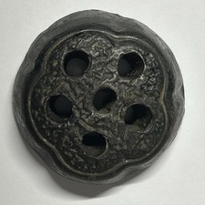 Vintage Black Ceramic 6 Hole Flower Frog Made In Japan