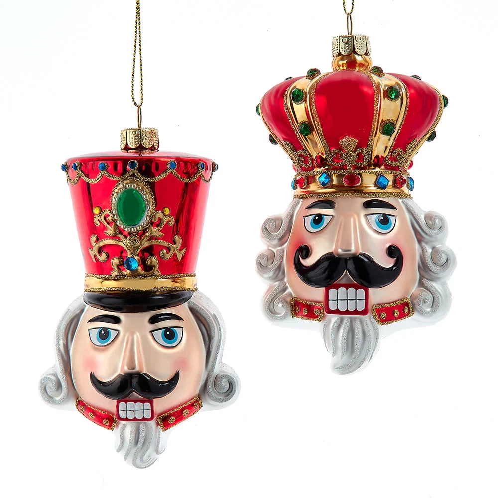 Kurt Adler Glass Nutcracker & King Head Ornaments Set of 2
