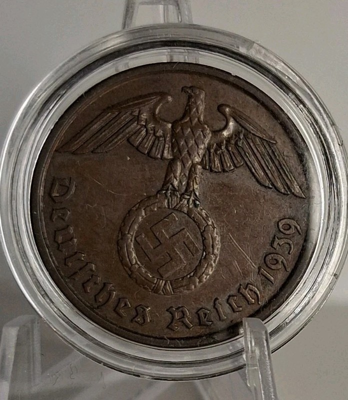 OLD COIN OF THIRD REICH GERMANY 2 REICHSPFENNIG 1939 A BERLIN WWII, Combined Shi