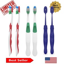 Adult Medium Toothbrushes with Silicone Grip Built-In Tongue Scraper, 6 Count