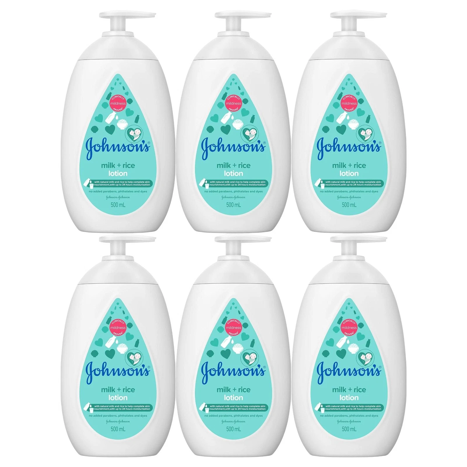 Johnson's Milk + Rice Baby Lotion, 16.9oz. (500ml) (Pack of 6)
