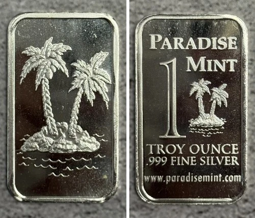 Rare Vintage Paradise Mint Island Palm Tree .999 1 oz Silver Art Bar