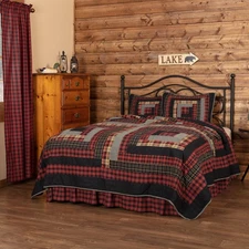 Rustic Twin Quilt Set Red Patchwork Cumberland Chambray Bedroom Decor VHC Brands