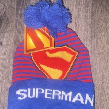 NWT DC Comics Superman Striped Blue Red Beanie One Size Winter Superhero