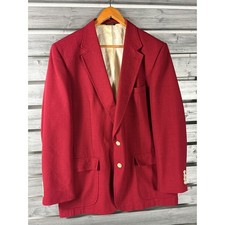 Oakton Vtg 80s Mens Red Wool Blend Blazer Sport Coat 46L Made in USA golf preppy
