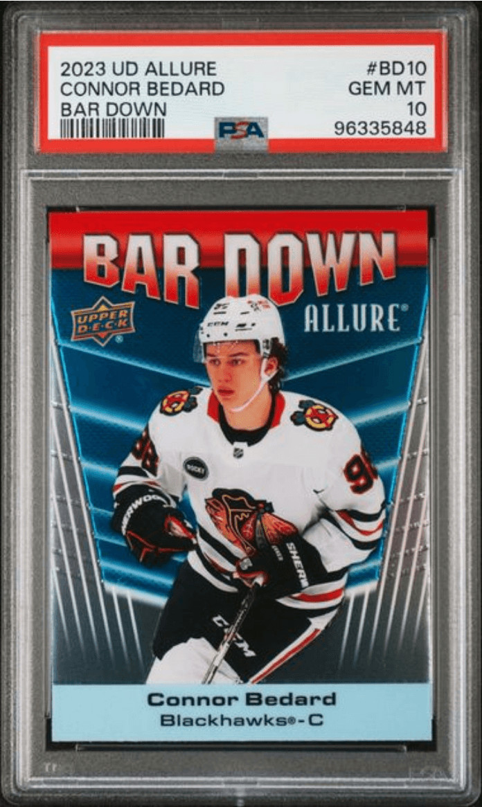 Graded 2023 UD Allure Connor Bedard #BD10 Bar Down Rookie Card PSA 10