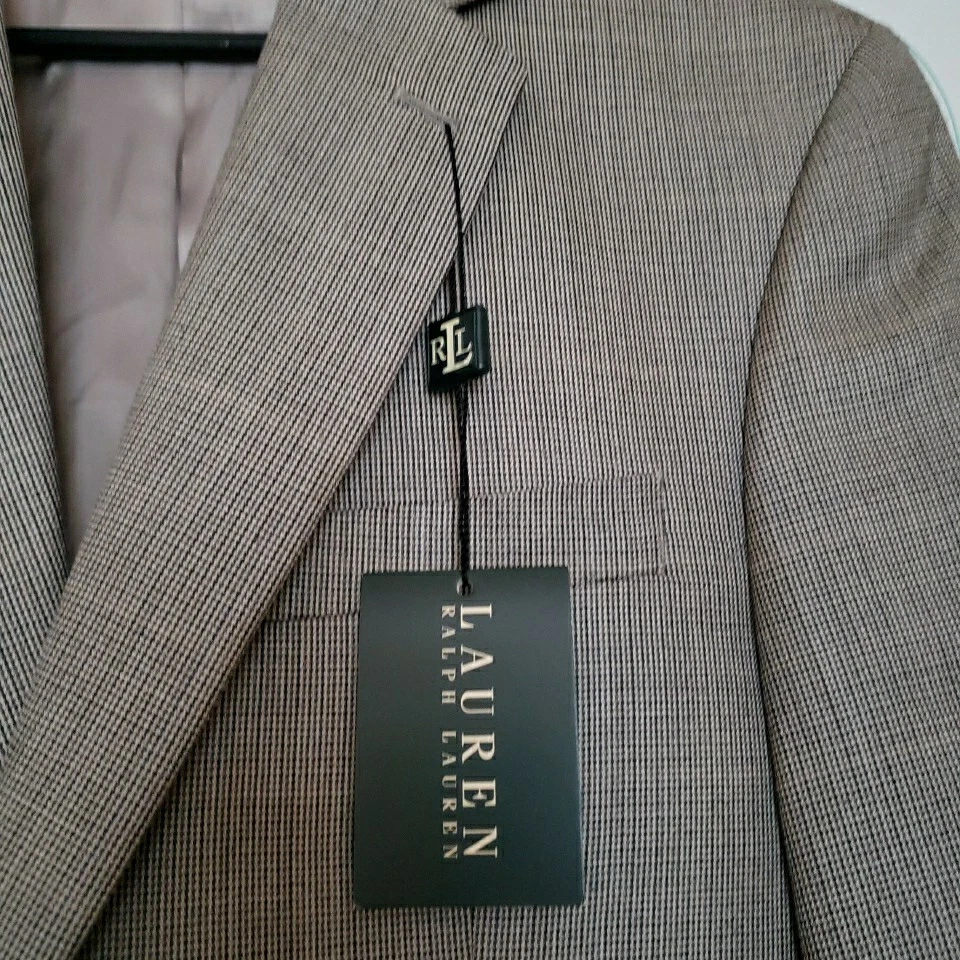 Nuevo con etiquetas Blazer de Lana de Seda Lauren Ralph Lauren Abrigo Deportivo Marrón Estampado Foto 3 de 4