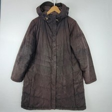 LL Bean Womens Petite Large Brown Quilted Hooded Parka Jacket Coat