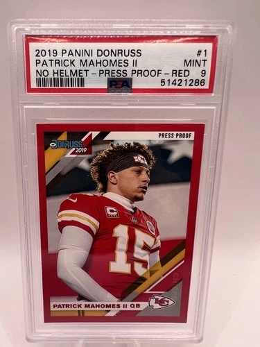 Patrick Mahomes II 2019 Panini Donruss No Helmet Press Proof Red #1, PSA 9