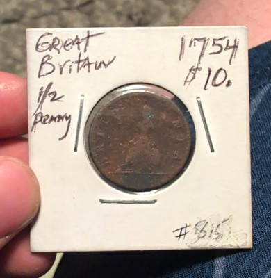 1754 Great Britain England 1/2 Penny Copper Halfpenny Coin KM#583 BN