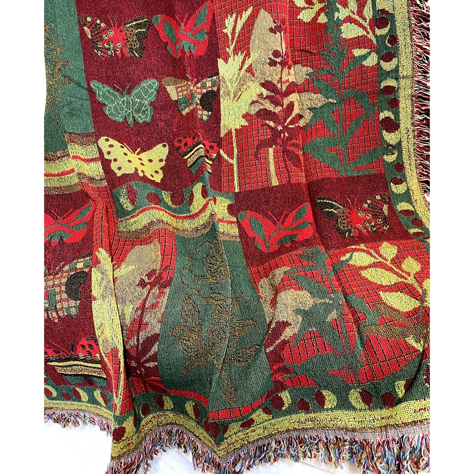 Made in USA Amber Forest Tapestry Throw Blanket Cotton Butterflies 50x60" NEW  - Image 4 of 4