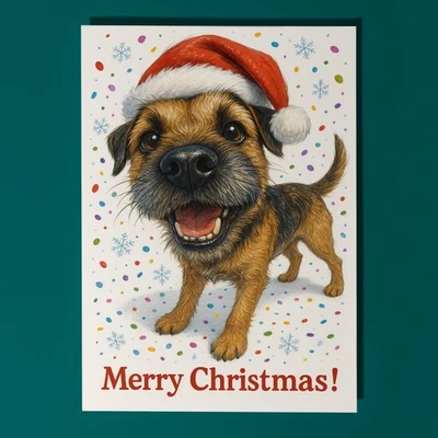 SMART JESTER Border Terrier Dog Snout Party Merry Christmas Card Envelope - Personalised card