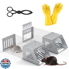 2 Pack Humane Rat Cage Trap, Automatic Continuous Cycle Live Cage Trap for Ra