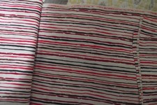 WHITE FABRIC WITH BLACK RED BROWN BURGANDY WAVY STRIPE COTTON FABRIC