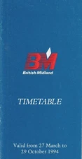 British Midland Airways timetable 1994/03/27