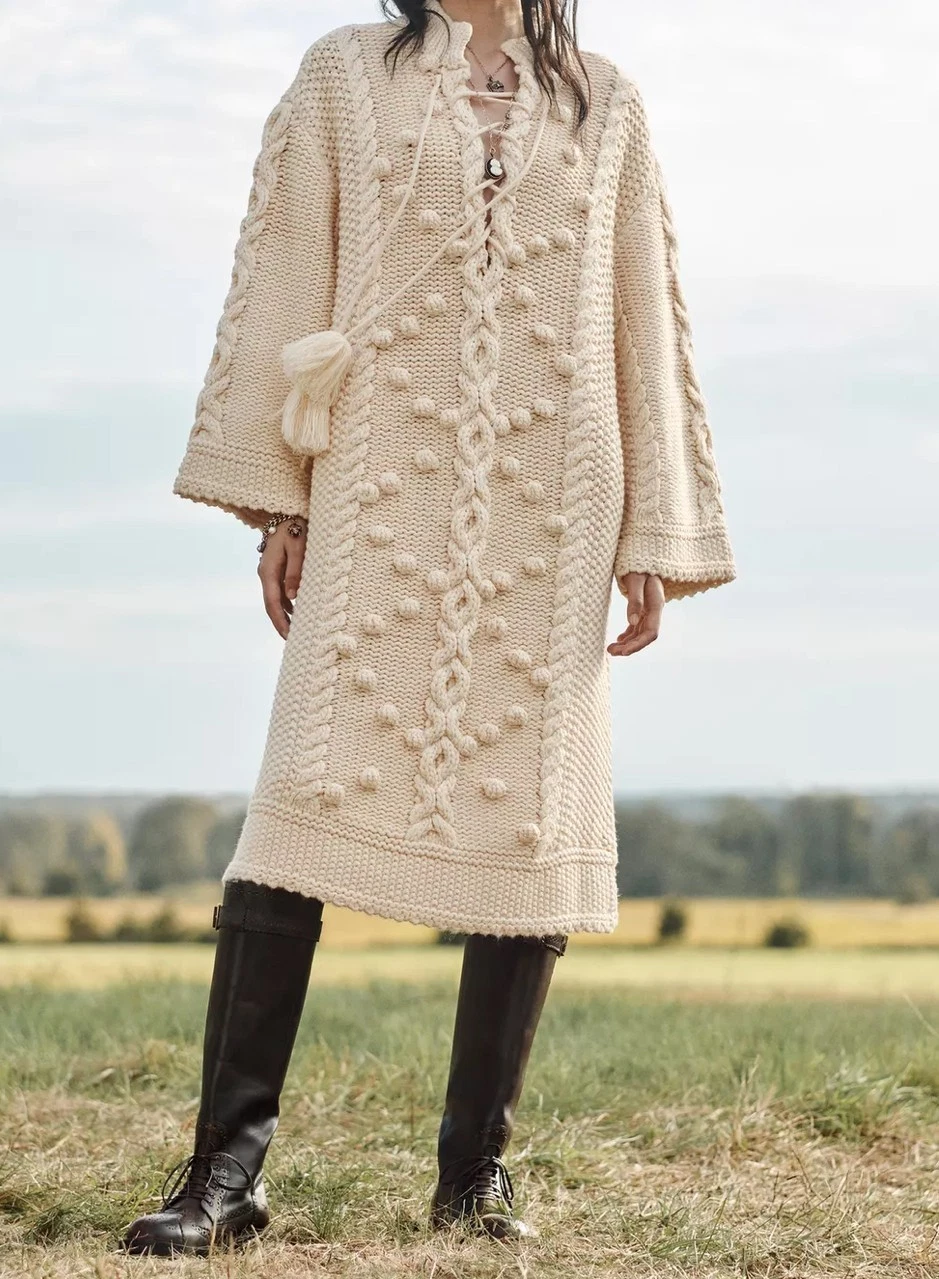 ZARA LIMITED EDITION LACE-UP KNIT PONCHO ECRU FW25/26 S-M & L-XL REF. 3920/115