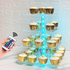 Acrylic 4 Tier Cupcake Stand w/ Remote LED Lights Tower Display Cake Dessert