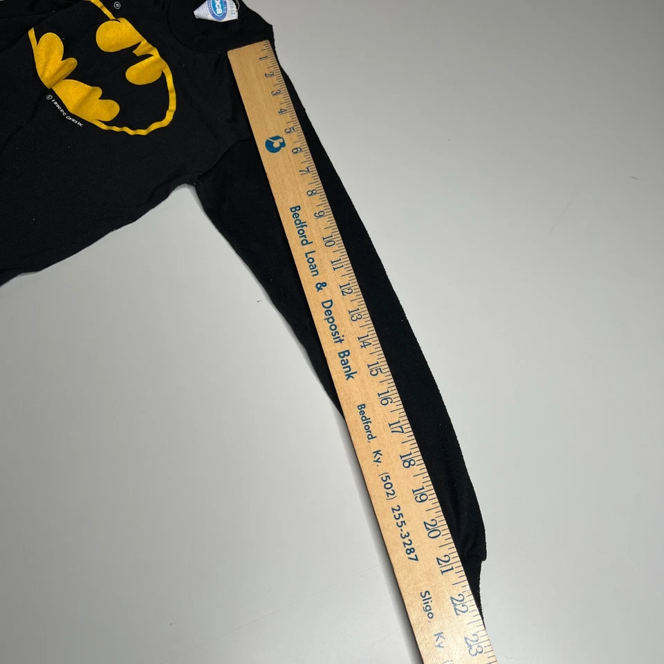 Vintage 1990 DC Comics Batman Long Sleeve Shirt Youth L Black Yellow Logo Belt - Image 2 of 4