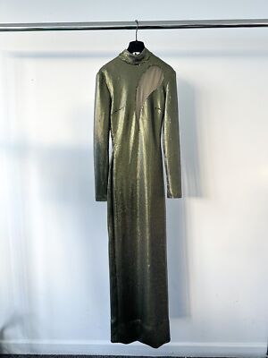 David Koma Green Sequinned Long Sleeve High Neck Mesh Detail Gown Dress NWT UK 6