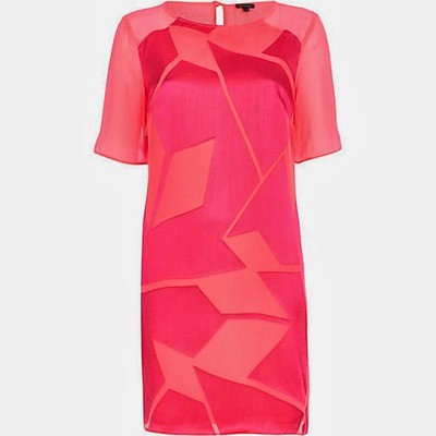 River Island Dress Orange Pink Party Smart Sleeves UK 8-16 Silky